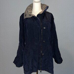 ANORAK 100% Nylon RAIN PARKA JACKET MYANORAK.COM Navy & Taupe - EUC - Size M